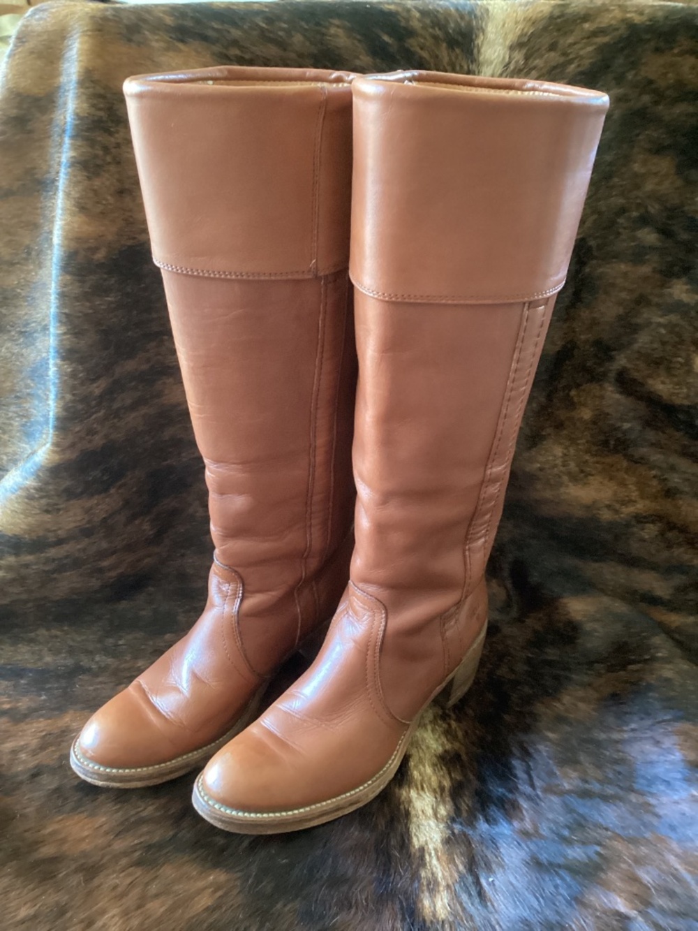 Beautiful Rare Vintage Frye Campus Fold Over Reddish Brown Tall Leather Boots🌺 - Picture 5 of 15